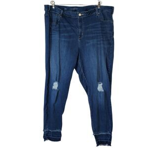 Lane Bryant Womens Jeans 28 Skinny Raw Hem Roll Cuff Stretch Distress High Waist